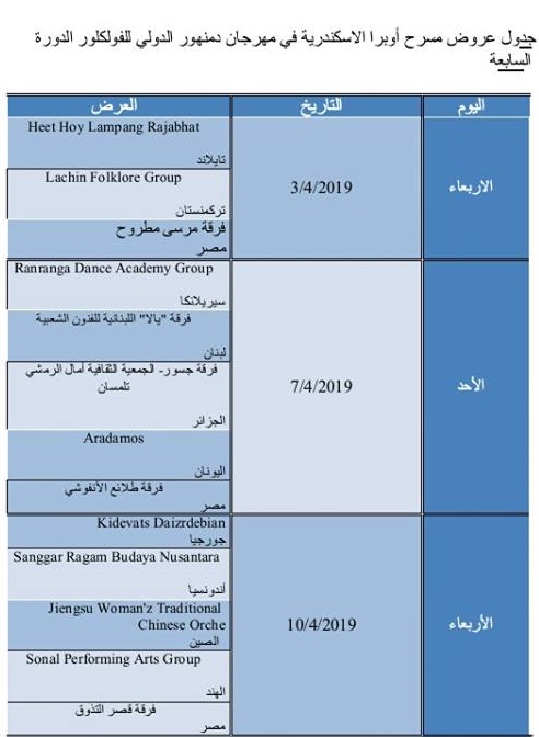 جدول حفلات مهرجان دمنهور الدولي السابع للفلكلور