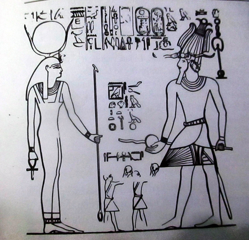 تحتمس الثالث يقوم بطقس ضرب الكرة اما حاتحور - وولفيج ديكير ص 115