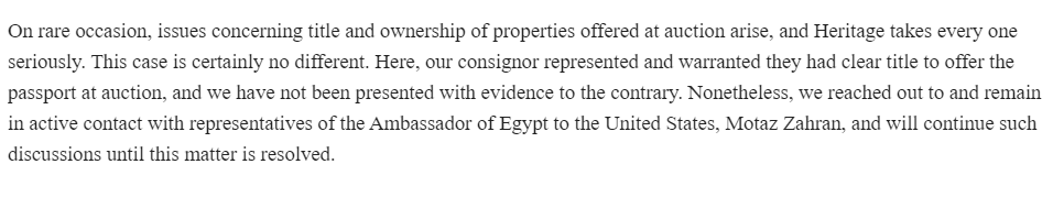 أول رد رسمي من دار المزادات على بيع جواز سفر السادات