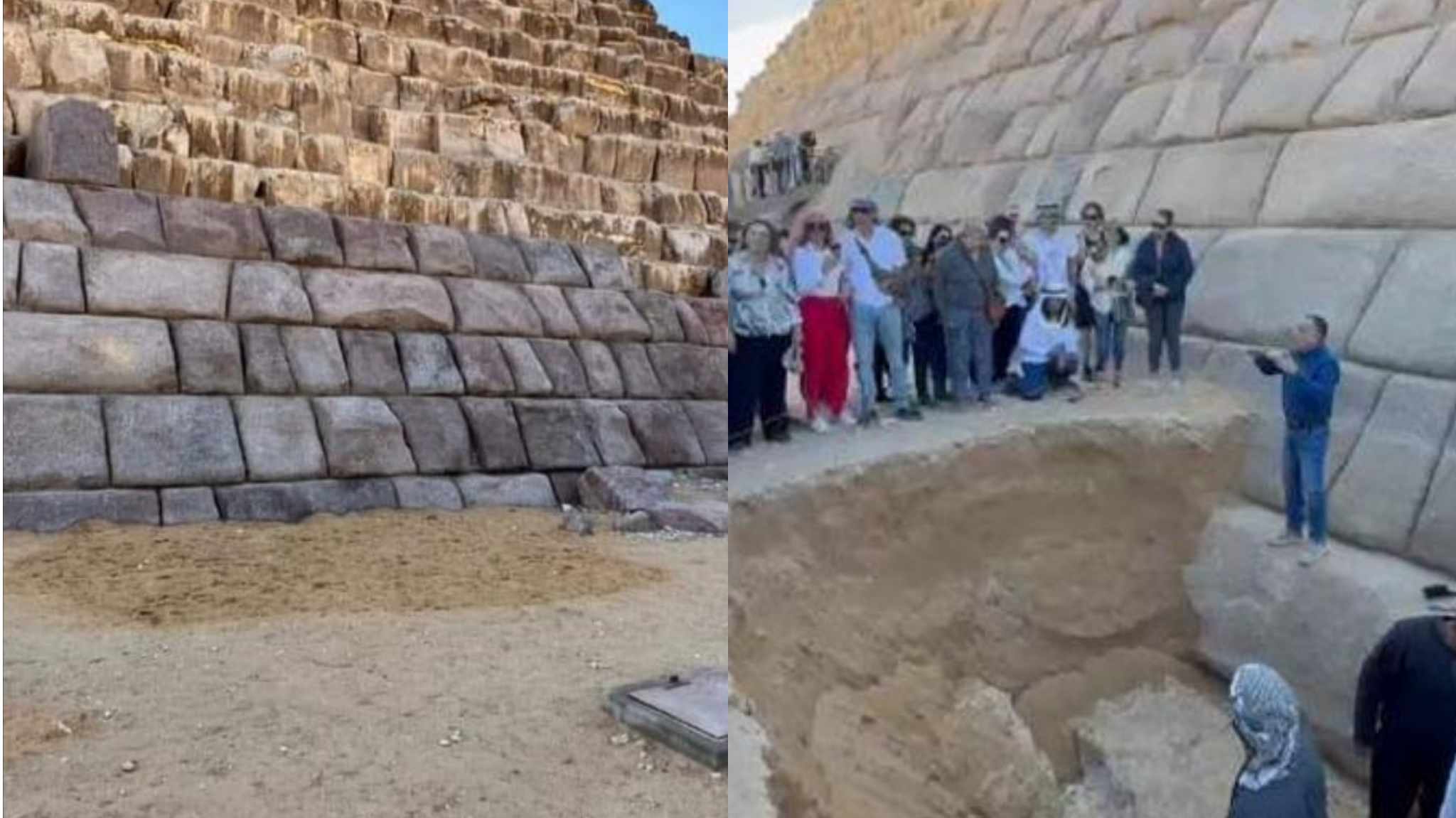 أعمال الحفر أثناء إعلان د. مصطفى وزيري عن المشروع وصورة حديثة بعد ردم الحفرة