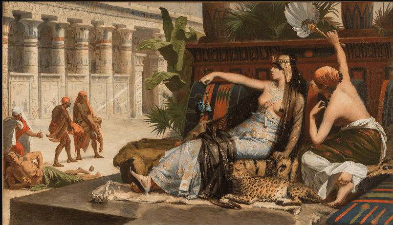 ألكسندر كابانيل، كليوباترا تجرّب السموم على المحكوم عليهم بالإعدام، 1883، زيت على قماش، 59 × 100 سم، باريس، معرض ميشيل ديسكور