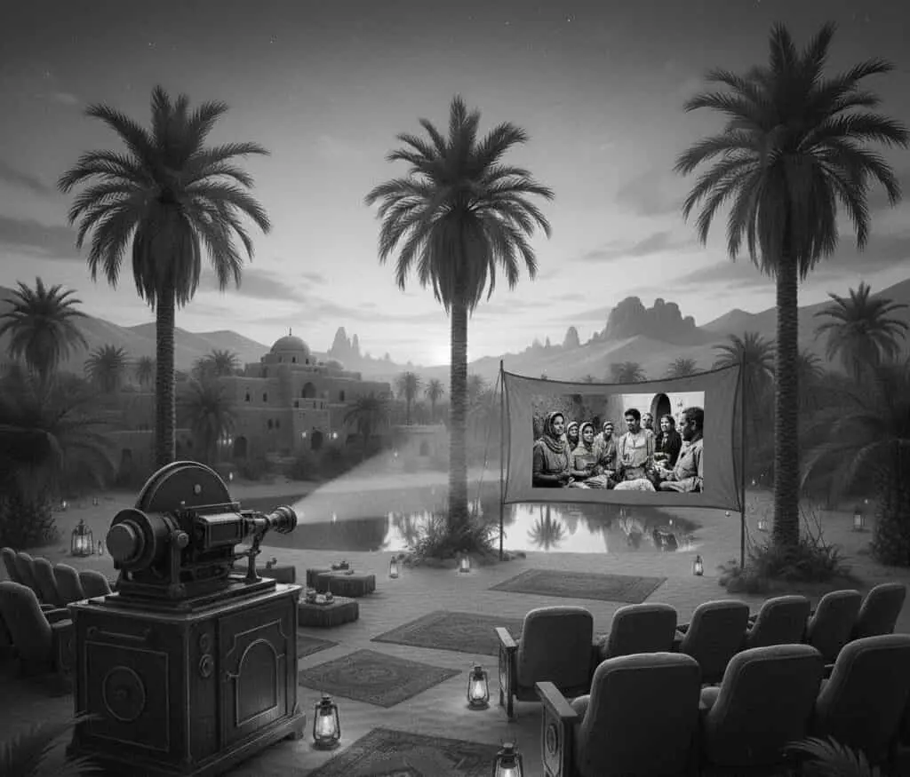 السينما في الواحات.. صورة مخلقة بالذكاء الاصطناعي