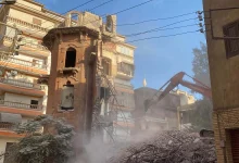 هدم القصر الأحمر في المنصورة.. تصوير: د.مهند فودة