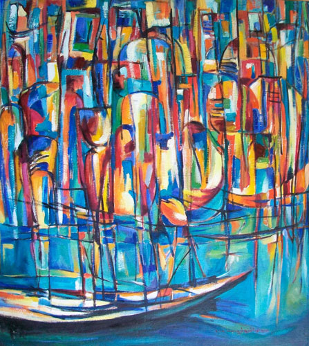 لوحة للفنان عوض الخولي عن بحيرة التمساح.. تصوير: محمد عوض