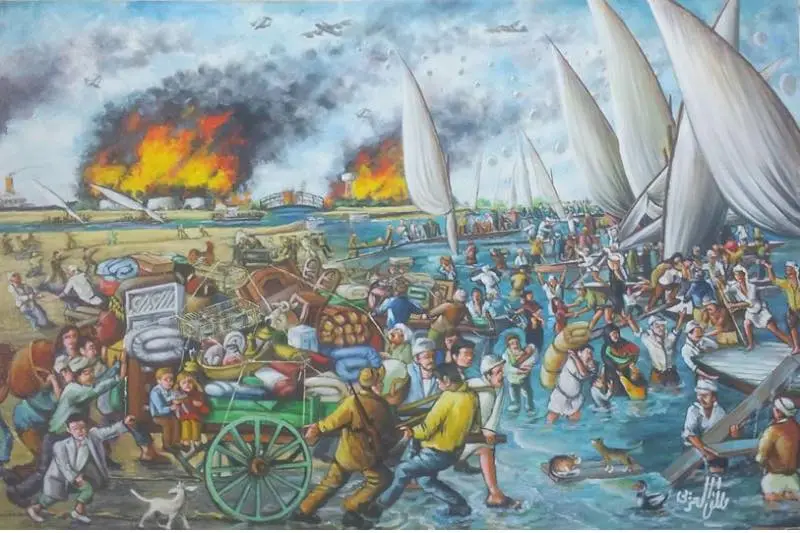 لوحة "عندما كنت مهاجرا للفنان مصطفى العزبي".. الصورة من صفحة فيس بوك