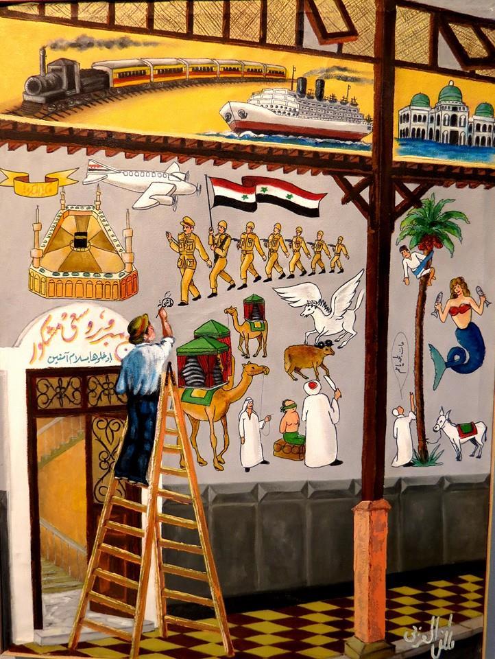 مصطفى العزبي عن الفنان طه شحاتة أثناء رسمه لجدارية الحج.. من أرشيف الحفيد أحمد شحاتة