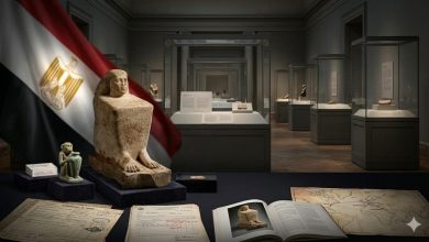 صورة مولدة بالذكاء الاصطناعي لتمثال عنخ نفر وأنبوب الكحل على شكل قرد